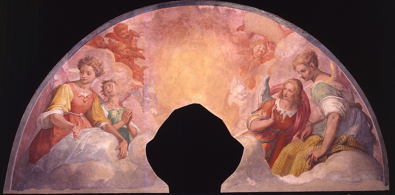 angeli adoranti (dipinto murale staccato) di Barbatelli Bernardino detto Poccetti (e aiuti) (sec. XVII)