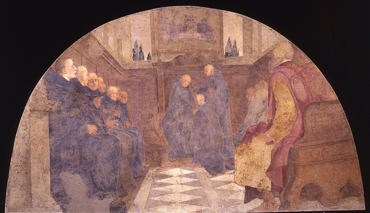 Romualdo accolto nel monastero di Classe (dipinto murale staccato) di Mascagni Donato (sec. XVII)