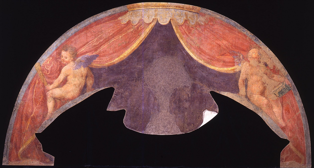 angioletti reggicortina (dipinto murale staccato) di Monaldi Bernardino (attribuito) (sec. XVII)