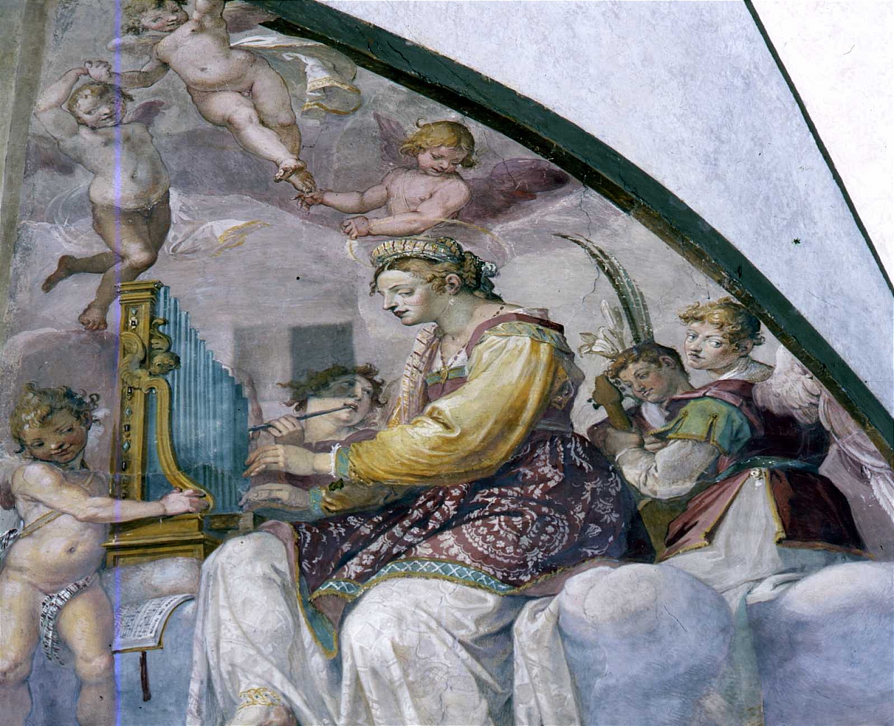 Santa Cecilia (dipinto murale) di Barbatelli Bernardino detto Poccetti (sec. XVII)