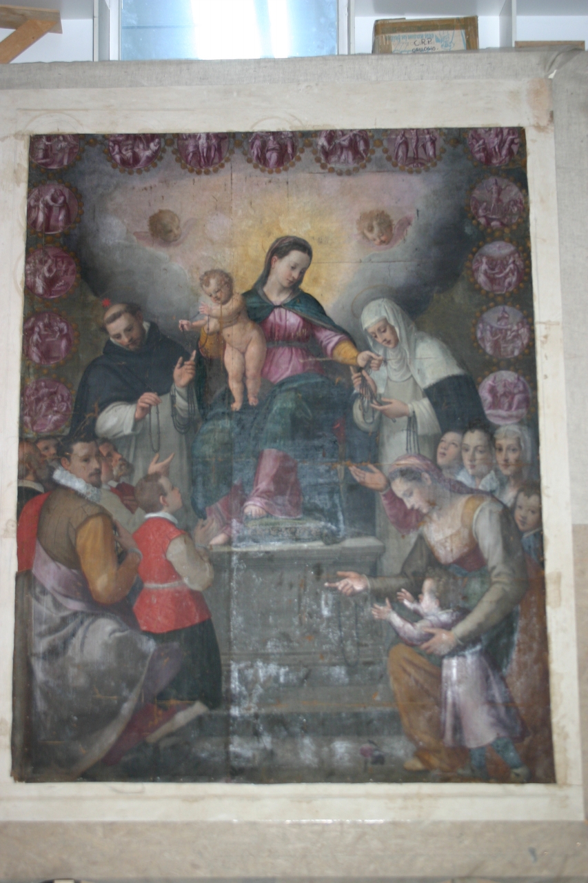 Madonna del Rosario con Santi domenicani e misteri del rosario (dipinto) di Allori Alessandro (bottega) (secc. XVI/ XVII)