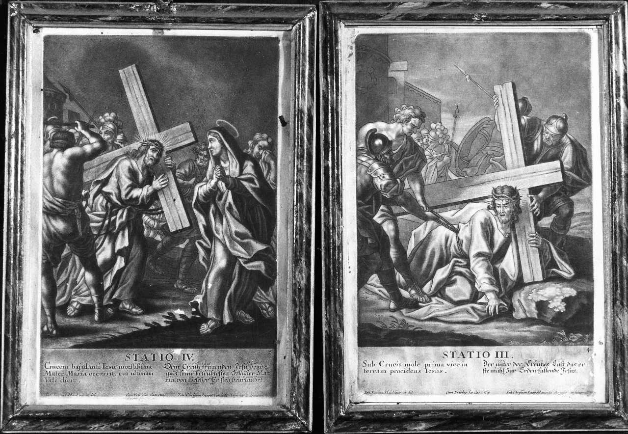 stazione III: Gesù cade sotto la croce la prima volta (stampa) di Leopold Johann Christian, Haid Johann Lorenz (secondo quarto sec. XVIII)
