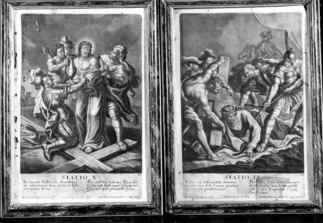 stazione X: Gesù spogliato e abbeverato di fiele (stampa) di Haid Johann Lorenz, Leopold Johann Christian (secondo quarto sec. XVIII)