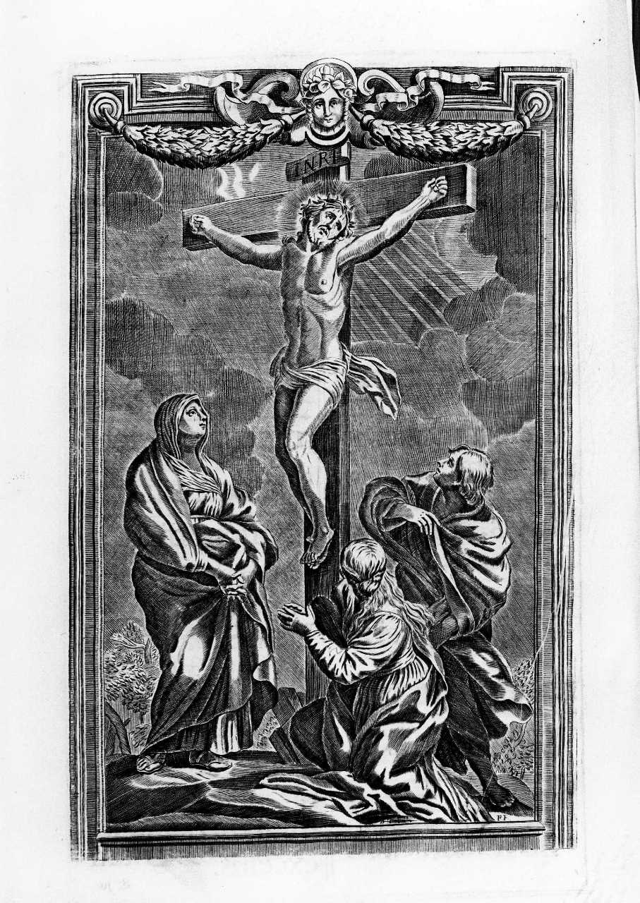 crocifissione di Cristo (stampa) di Piccini Elisabetta detta Suor Isabella (fine/ inizio secc. XVII/ XVIII)