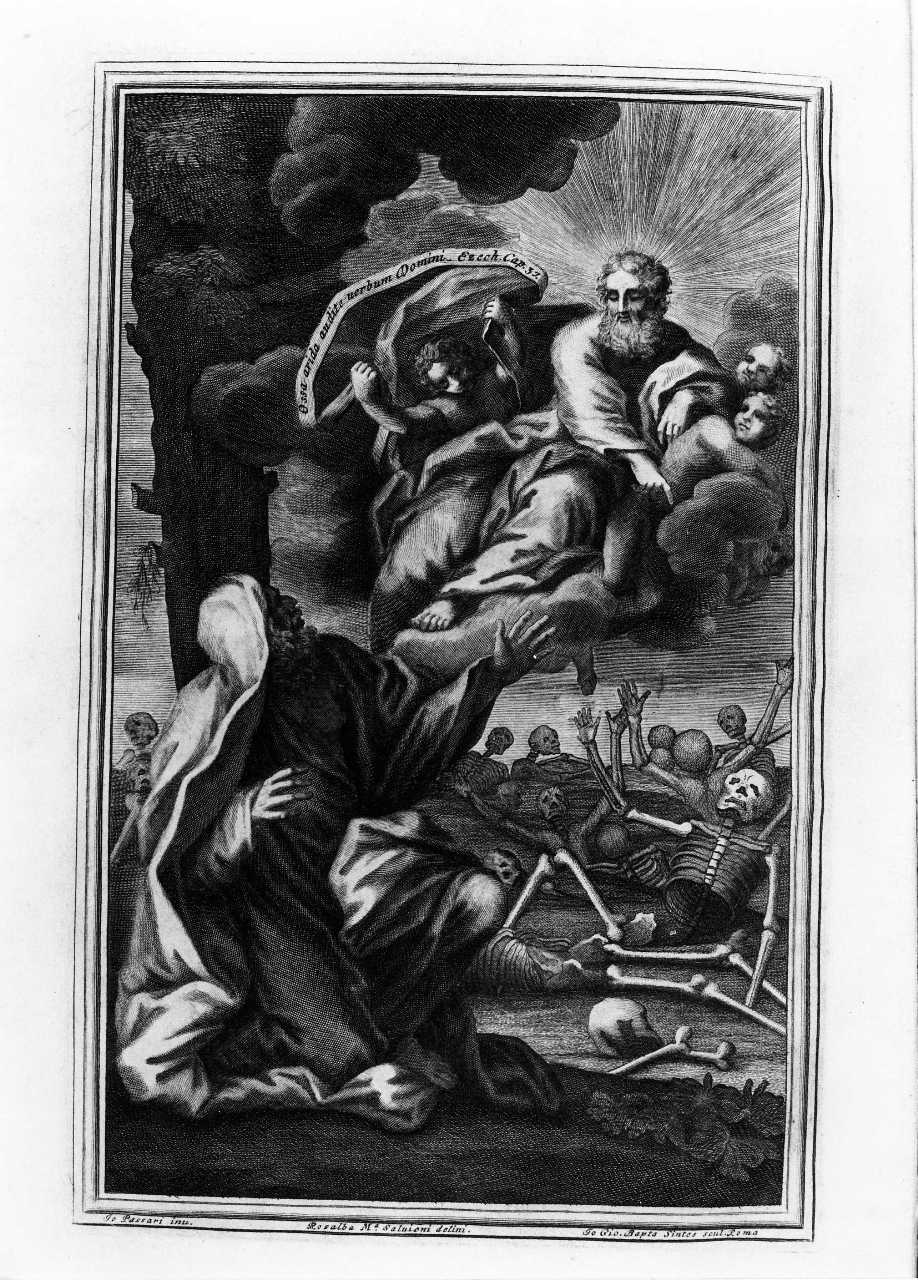 Ezechiele ha la visione della valle delle ossa inaridite (stampa) di Passeri Giuseppe, Salvioni Rosalba Maria, Sintes Giovanni Battista (prima metà sec. XVIII)