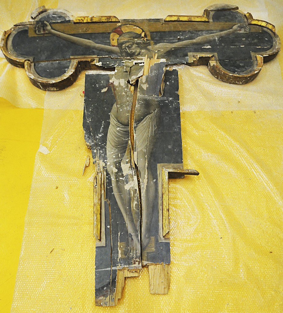 Croce del Pellicano, Gesù Cristo crocifisso (croce dipinta, opera isolata) di Nicola di Ulisse da Siena (attribuito) (sec. XV)