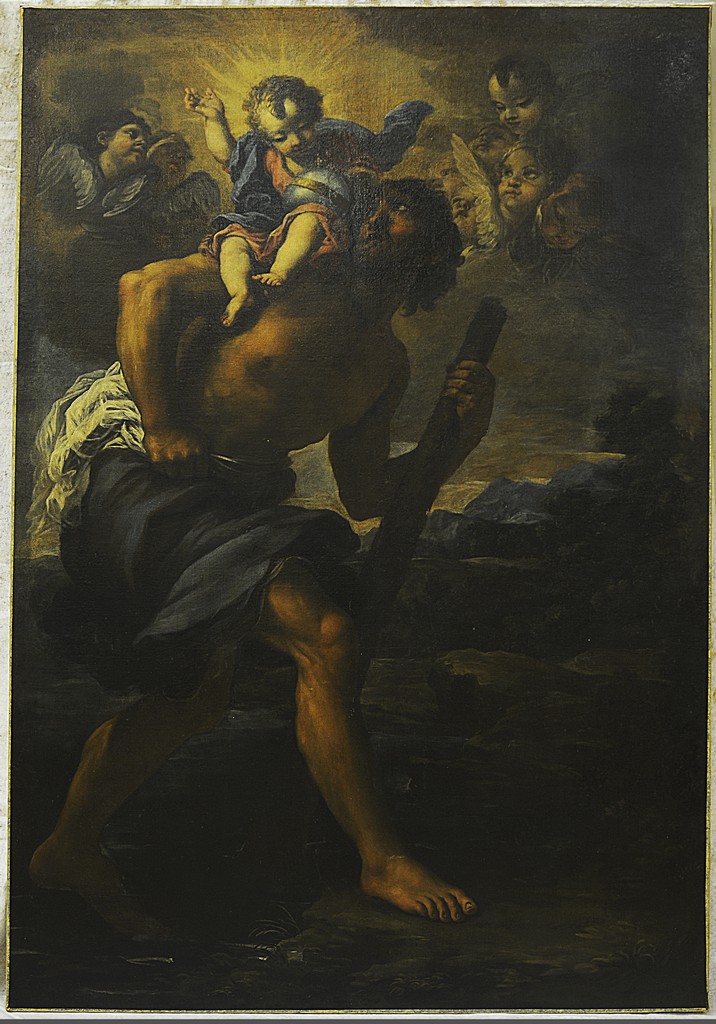 San Cristoforo guada il fiume con Gesù Bambino sulle spalle (dipinto, opera isolata) di Troppa Girolamo (seconda metà sec. XVII)