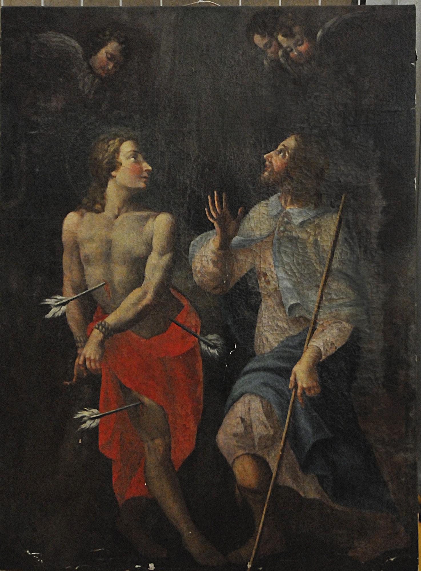 San Sebastiano e San Rocco tra cherubini (dipinto, opera isolata) - bottega Italia centrale (seconda metà XVII)
