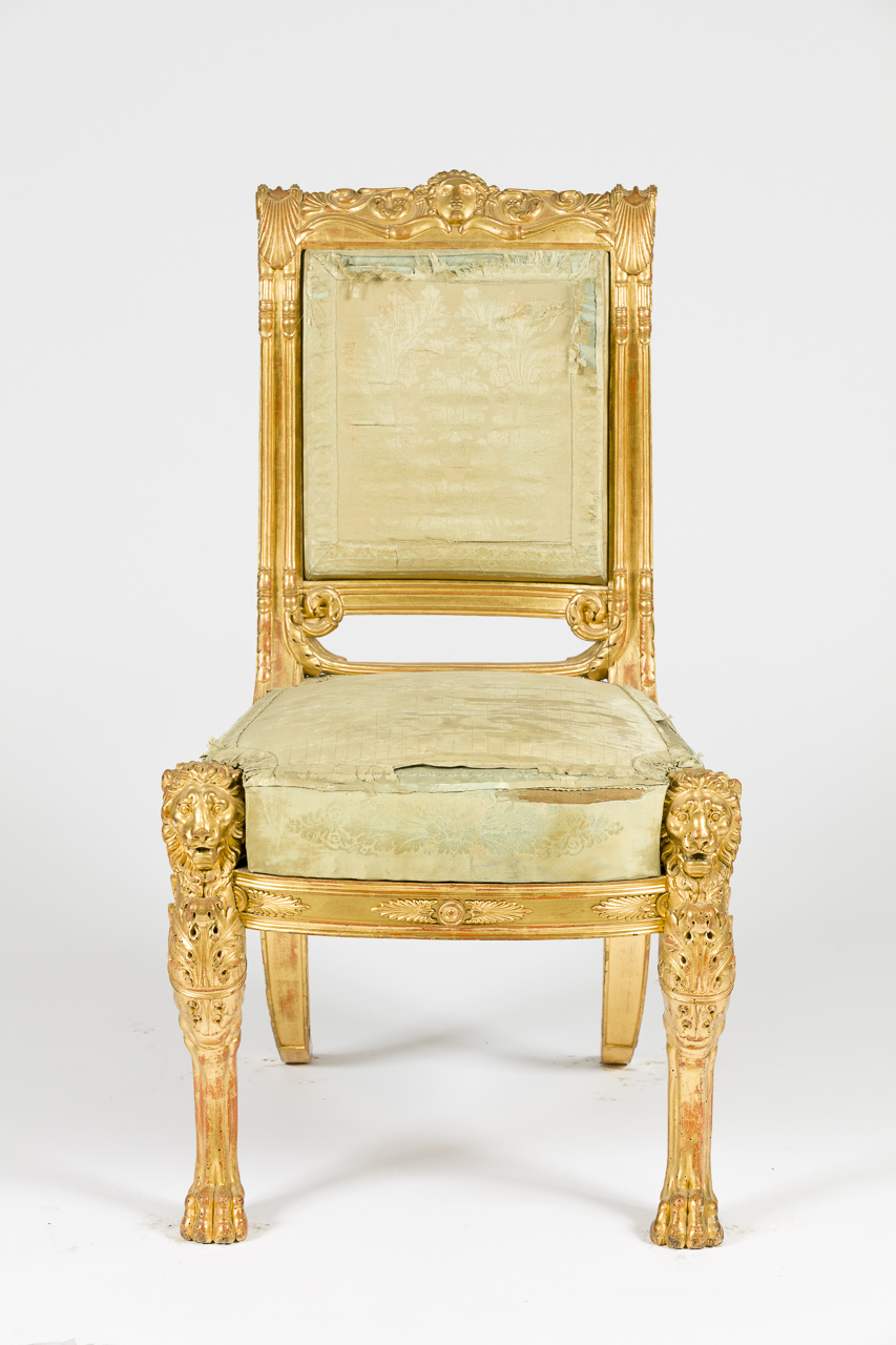 leoni (nei montanti anteriori) (sedia, serie) di Palagi, Pelagio, Capello, Gabriele (attribuito) (secondo quarto sec. XIX)