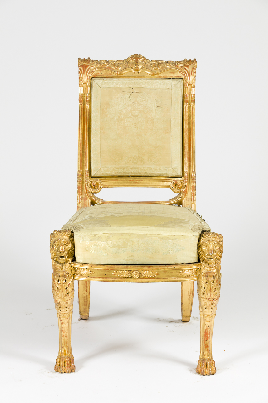 leoni (nei montanti anteriori) (sedia, serie) di Palagi, Pelagio, Capello, Gabriele (attribuito) (secondo quarto sec. XIX)