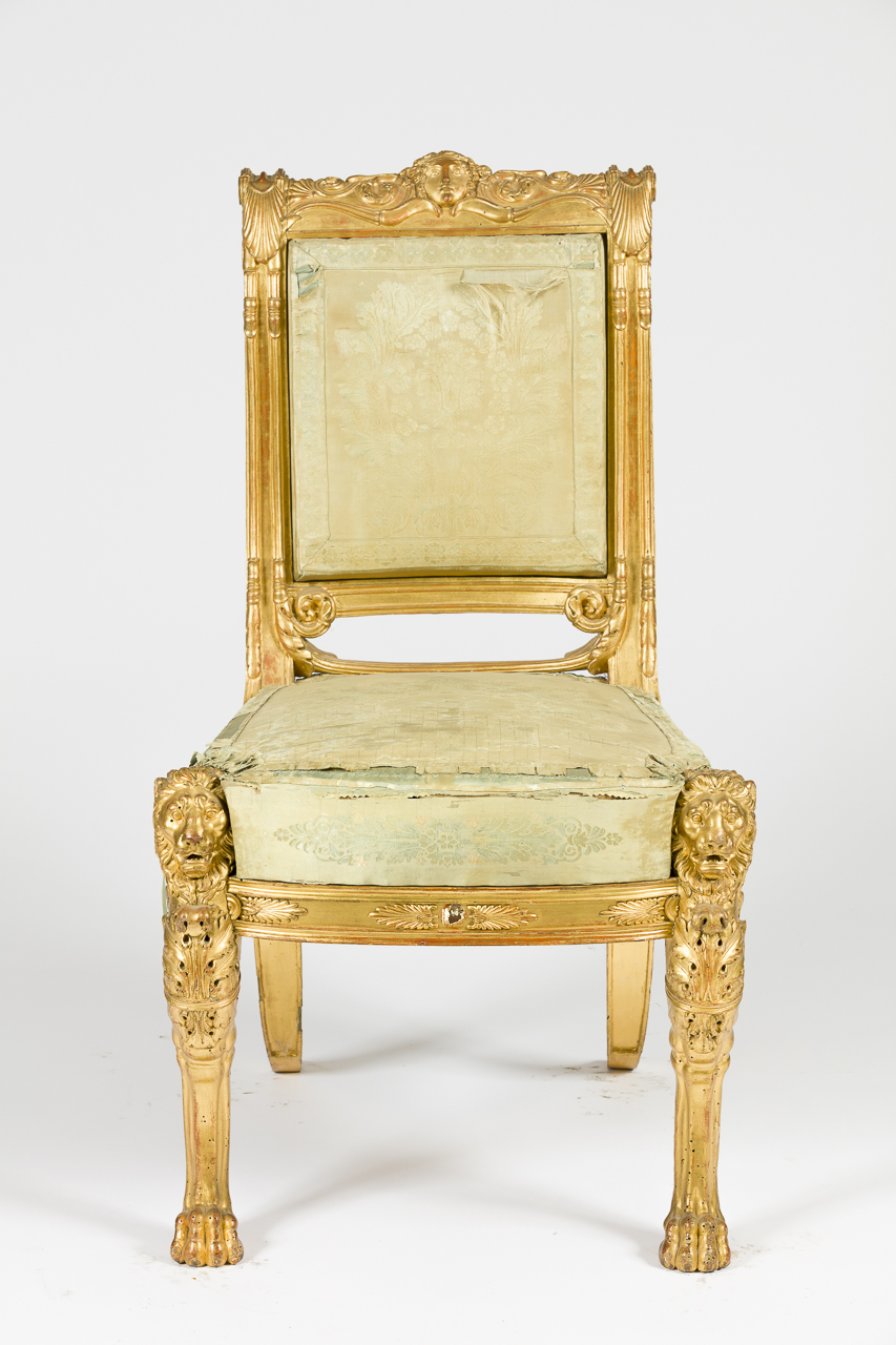 leoni (nei montanti anteriori) (sedia, serie) di Palagi, Pelagio, Capello, Gabriele (attribuito) (secondo quarto sec. XIX)