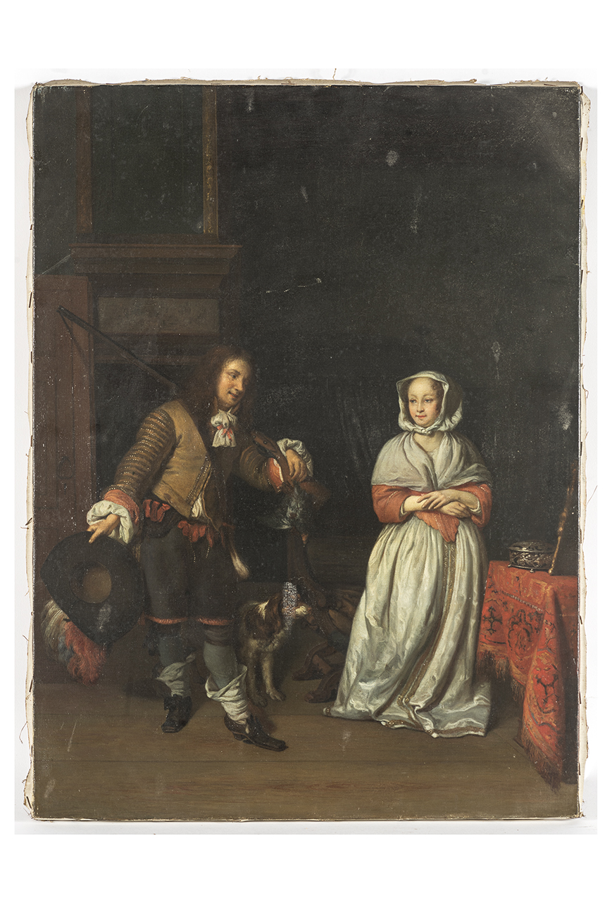 cacciatore e dama (dipinto, opera isolata) di Garinei, Michele (prima metà XX)