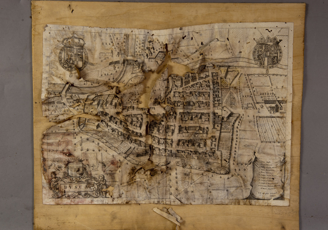 città di Busca (pianta topografica, opera isolata) di Morosino, Giovanni Paolo (ultimo quarto XVIII)