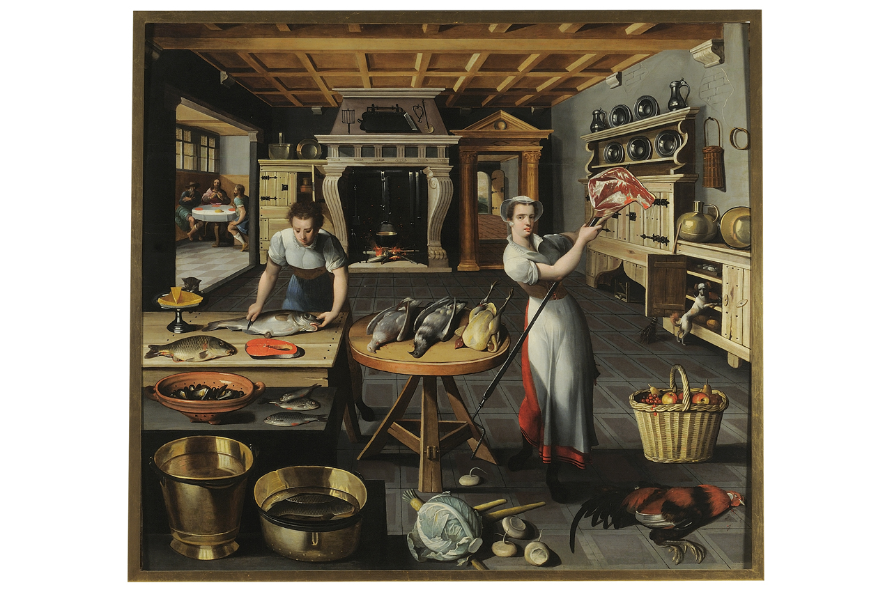 cucina con cena in Emmaus (dipinto) - ambito fiammingo (sec. XVII)
