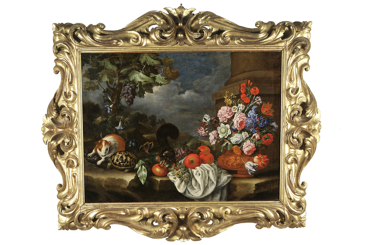 natura morta con vaso da fiori e porcellino d'India (dipinto) di Ligozzi Bartolomeo (sec. XVII)