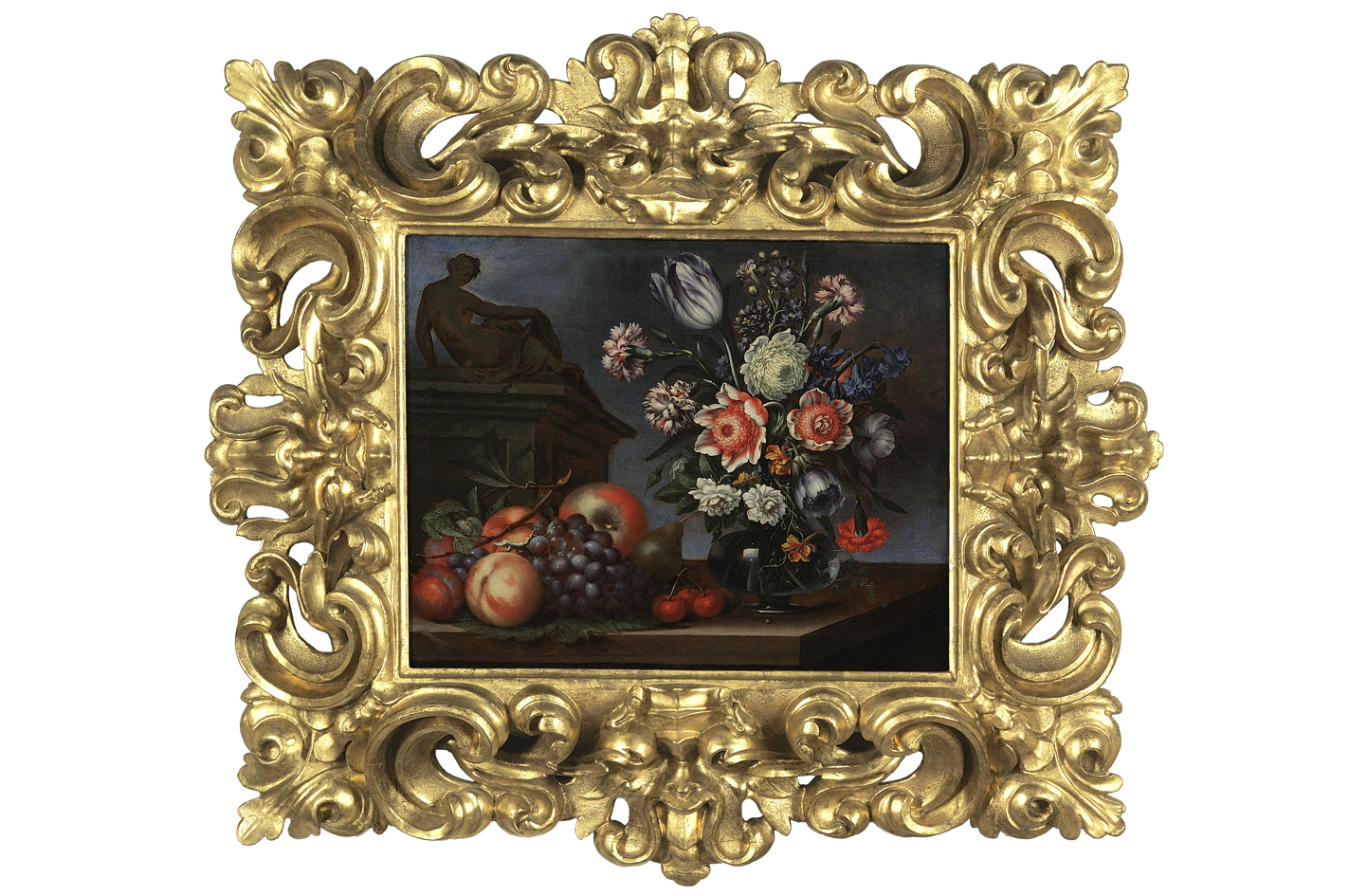 natura morta con frutti, fiori e scultura (dipinto) di Ligozzi Bartolomeo (sec. XVII)