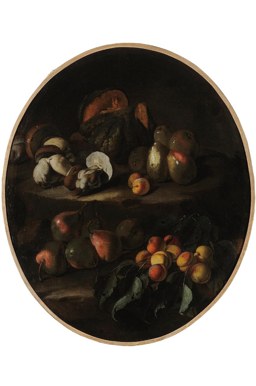 natura morta con frutta e funghi (dipinto) di Pseudo Fardella (seconda metà sec. XVII)