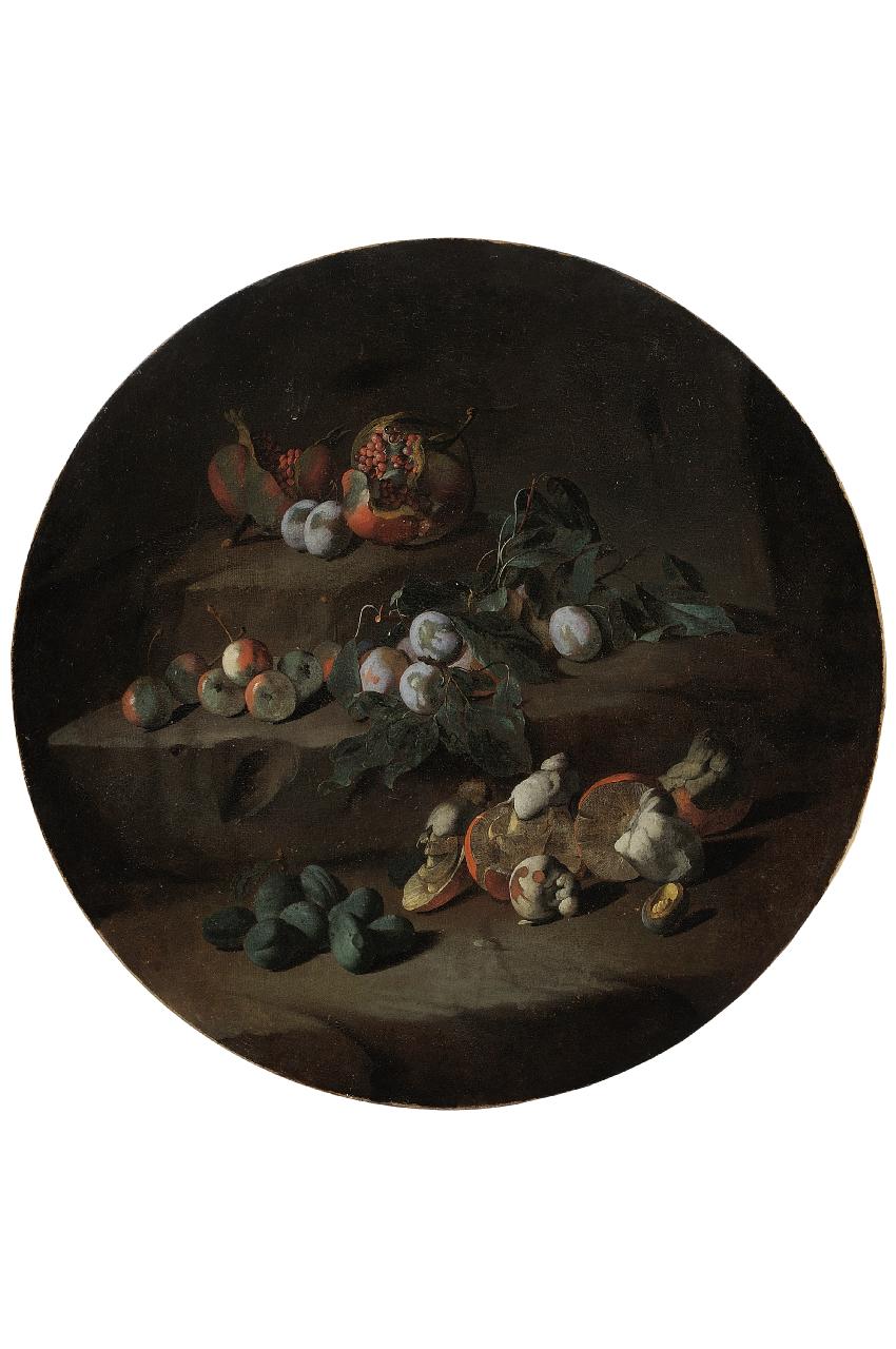 natura morta con frutta e funghi (dipinto) di Pseudo Fardella (seconda metà sec. XVII)