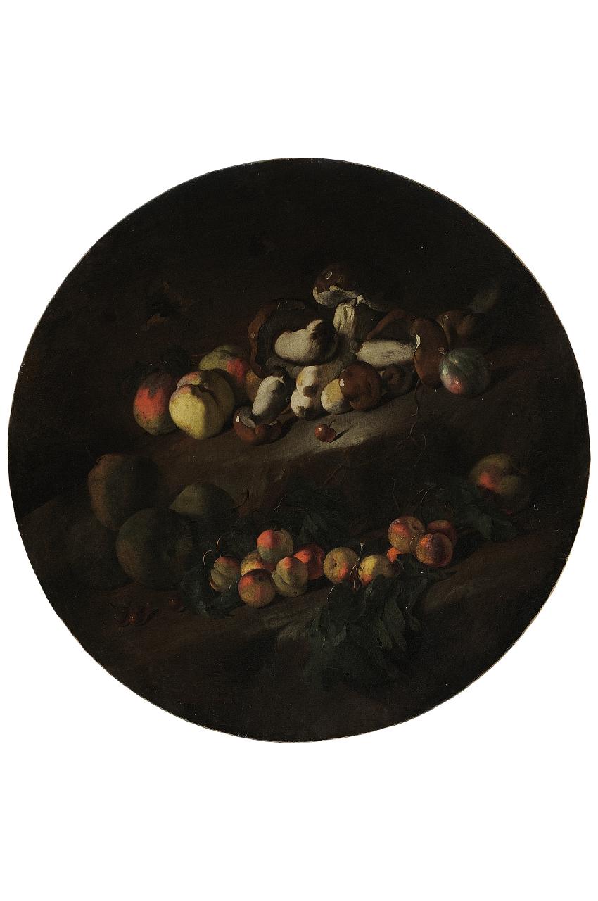 natura morta con frutta e funghi (dipinto) di Pseudo Fardella (seconda metà sec. XVII)