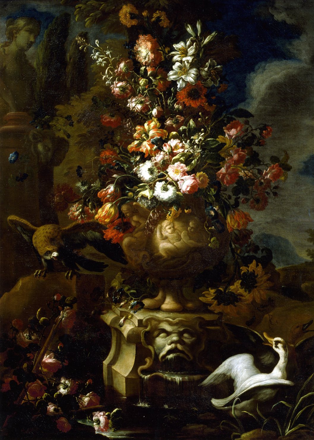 vaso con fiori e volatili (dipinto) di Casissa Nicola (sec. XVIII)