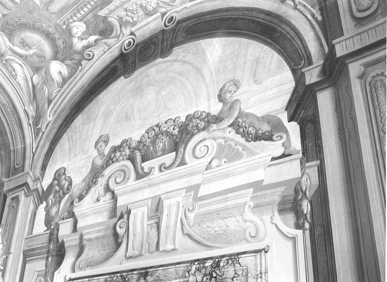 putti reggistemma (dipinto murale) - ambito toscano (sec. XVII)