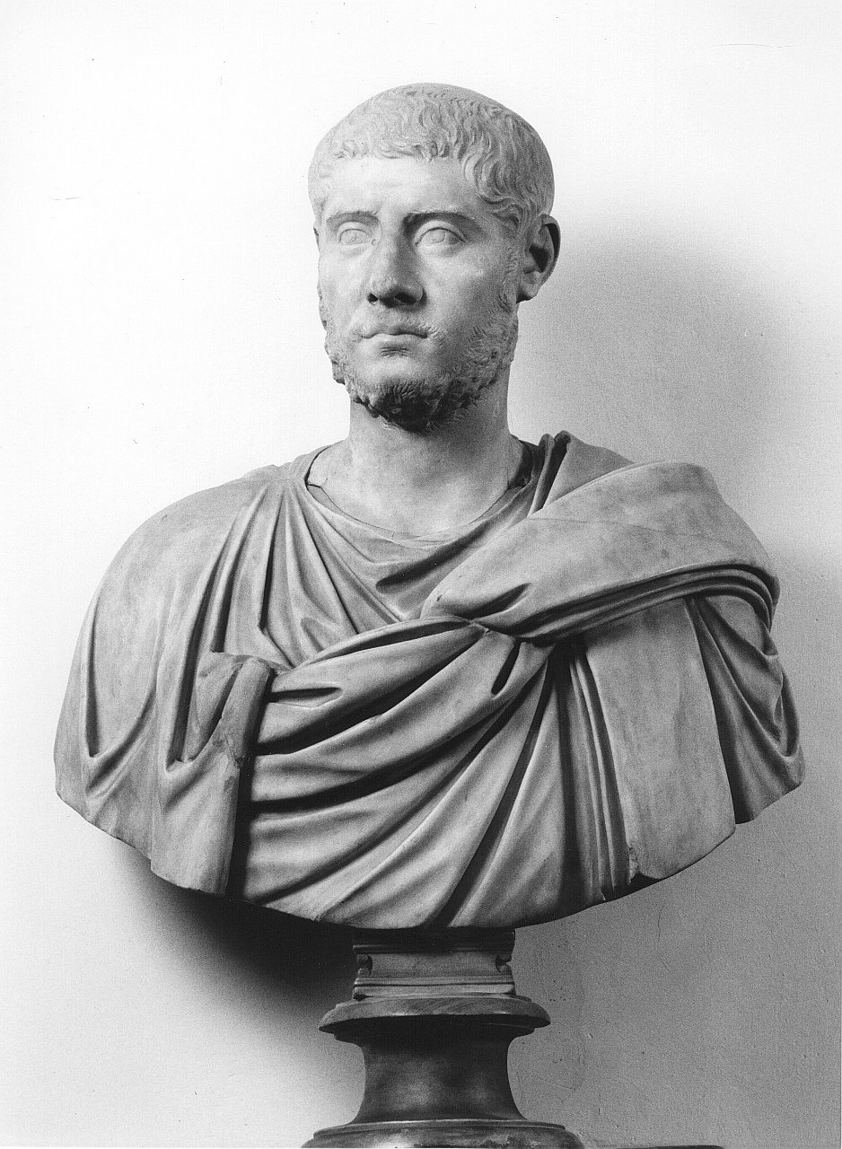 busto maschile (scultura) - arte romana, bottega fiorentina (metà sec. III, sec. XVII)