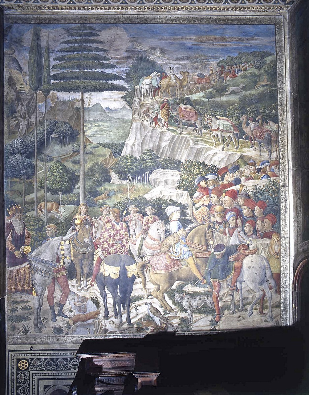 viaggio dei Re Magi a Betlemme guidati dalla stella (dipinto murale) di Gozzoli Benozzo (sec. XV)