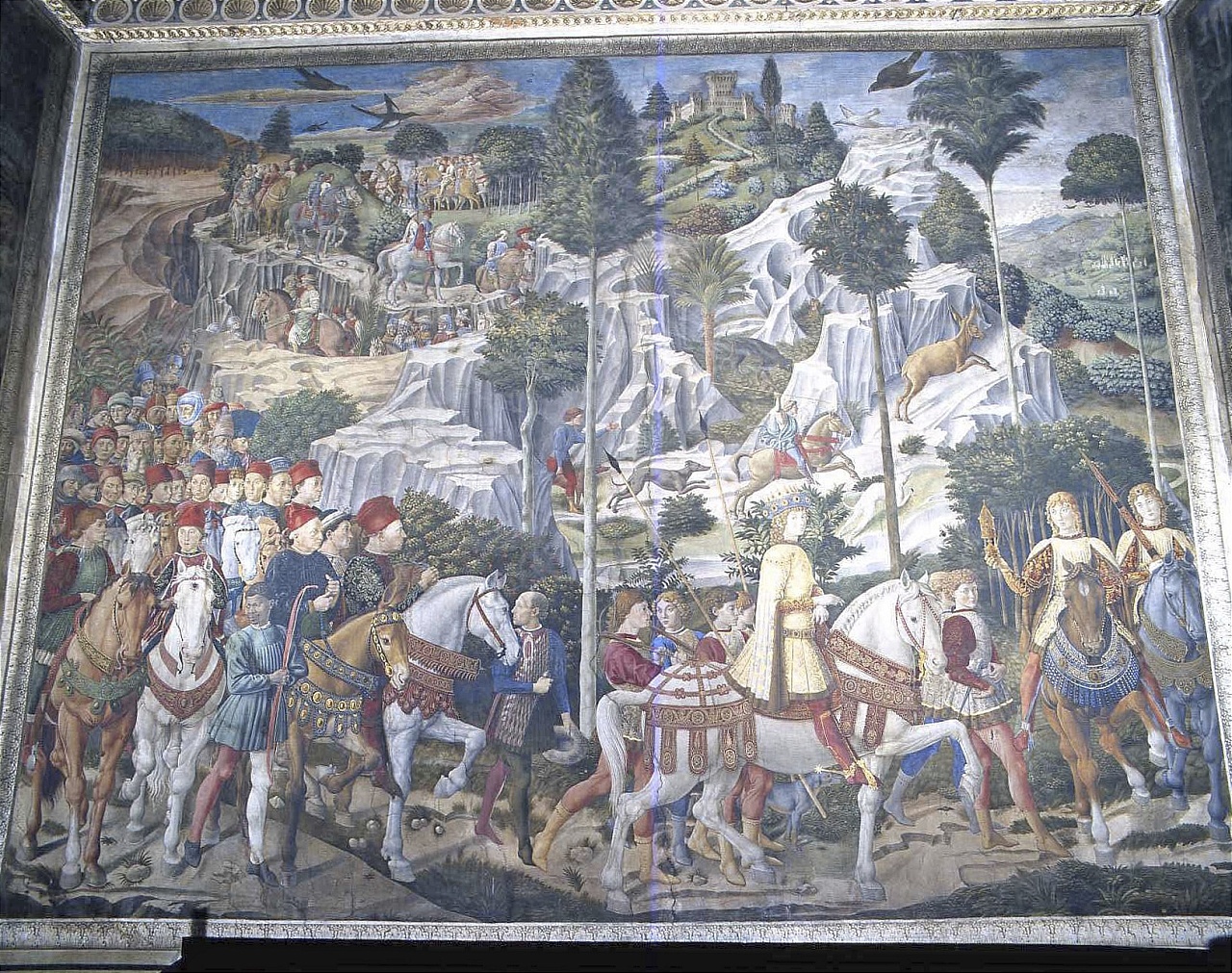 viaggio dei Re Magi a Betlemme guidati dalla stella (dipinto murale) di Gozzoli Benozzo (sec. XV)