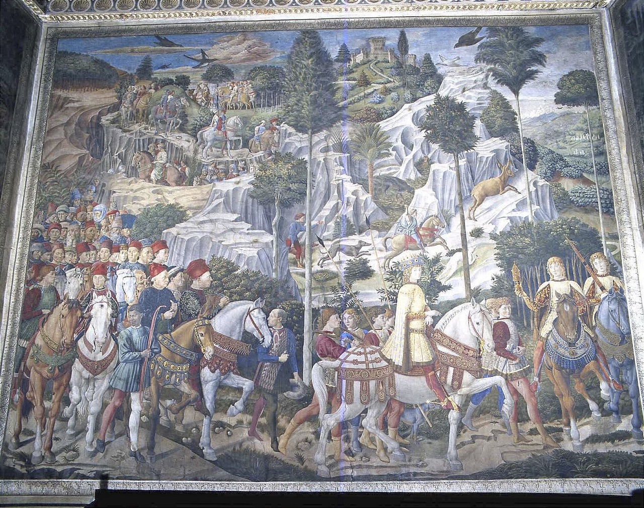 viaggio dei Re Magi a Betlemme guidati dalla stella (dipinto murale) di Gozzoli Benozzo (sec. XV)