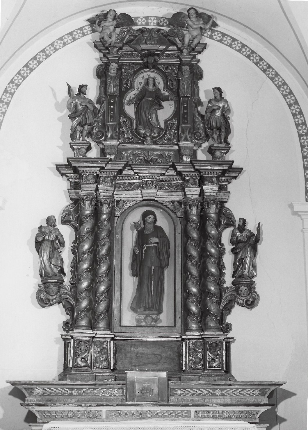 Madonna Assunta, santi martiri, S. Francesco da Paola, SS. Pietro e Paolo, angeli e cherubini (ancona) di Ramus, Domenico (maniera) (fine/ inizio secc. XVII/ XVIII)