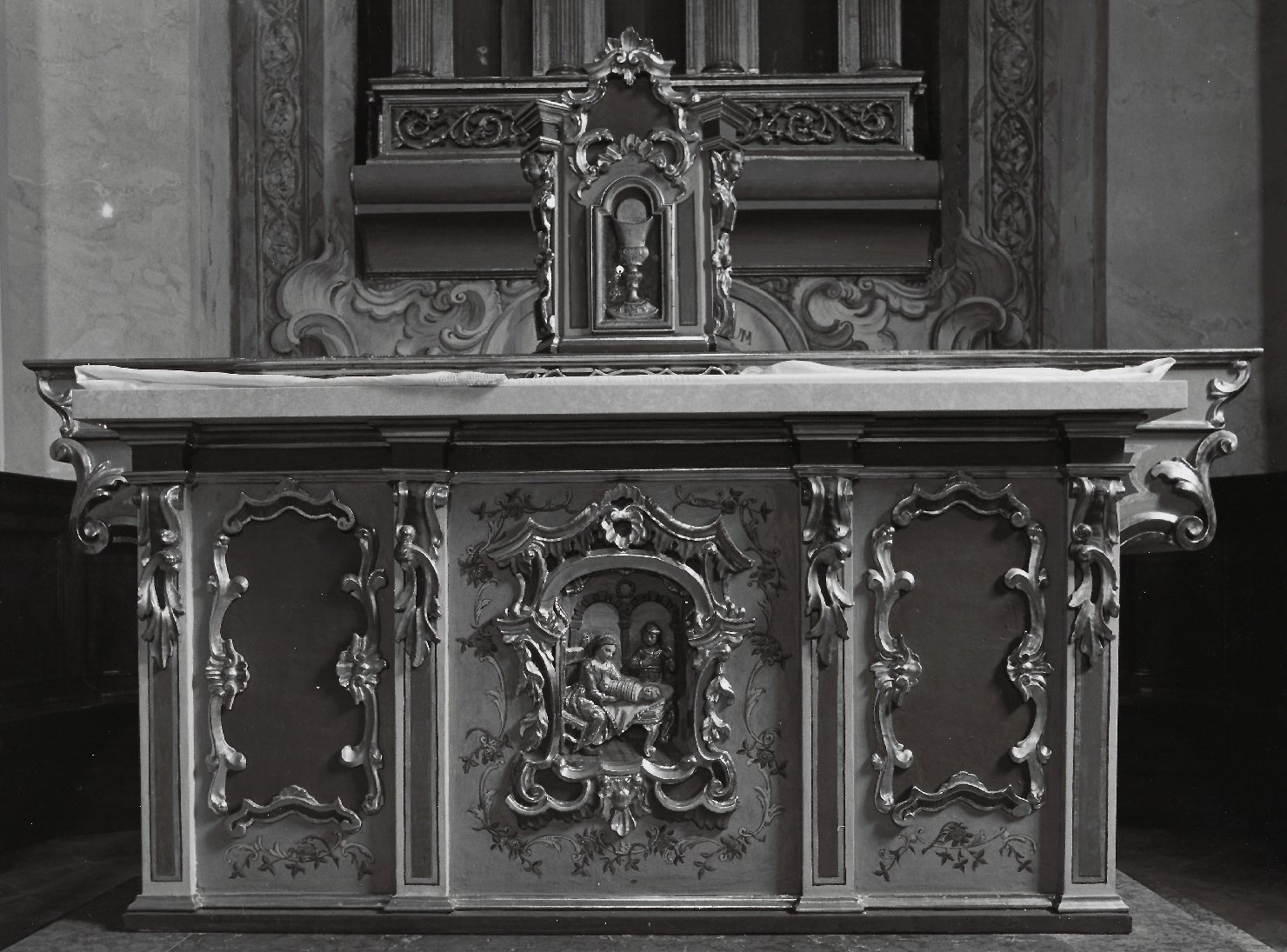 Nascita di S. Giovanni Battista (paliotto, elemento d'insieme) - manifattura della Valcamonica (fine sec. XIX)