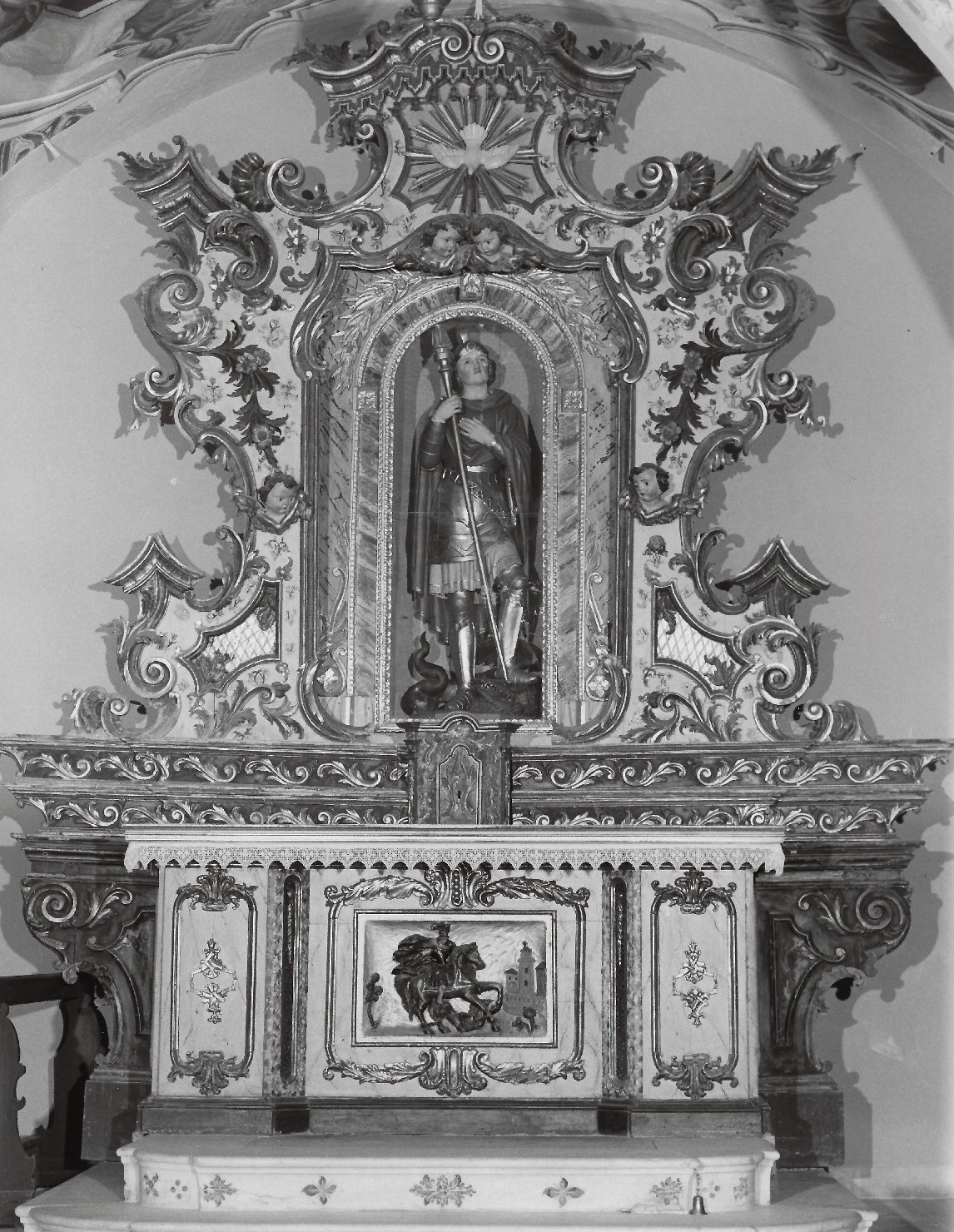 colomba dello Spirito Santo, S. Giorgio, cherubini (ancona, elemento d'insieme) - ambito Italia settentrionale (?) (sec. XVIII)