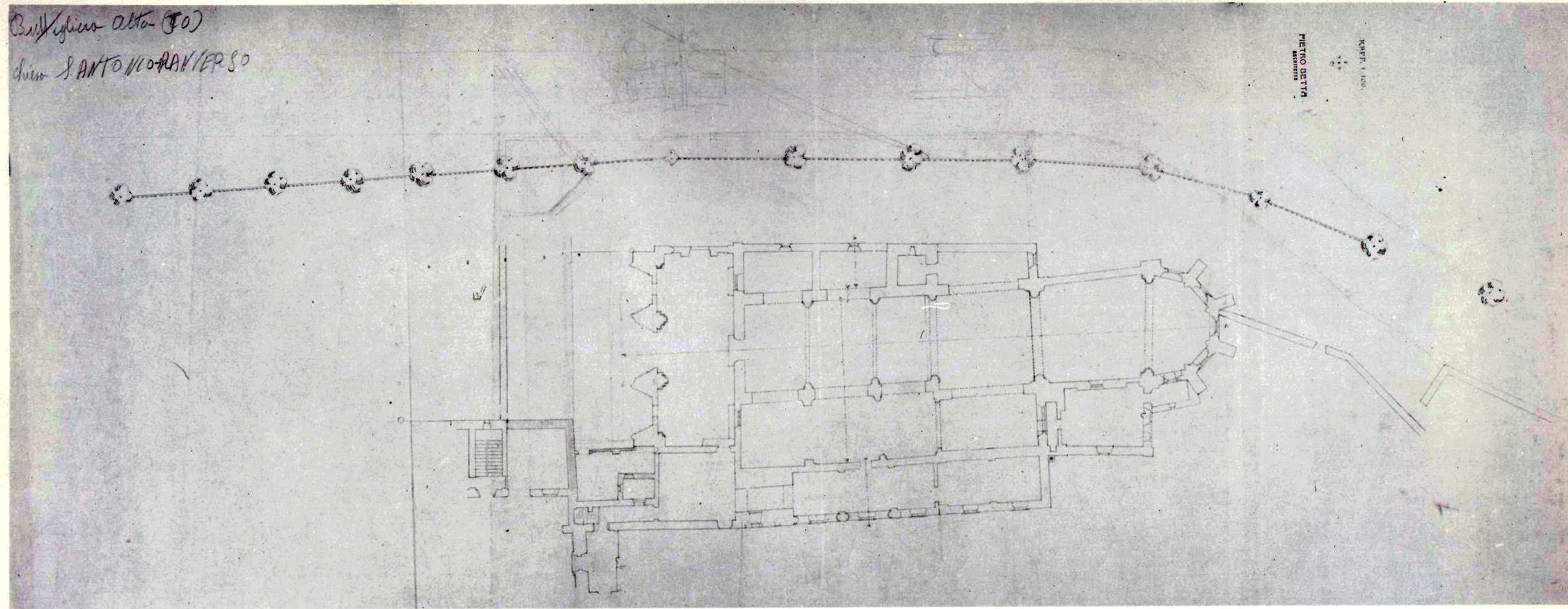 Abbazia di S. Antonio di Ranverso a Buttigliera Alta (TO)/ chiesa/ pianta (disegno architettonico) - ambito piemontese 