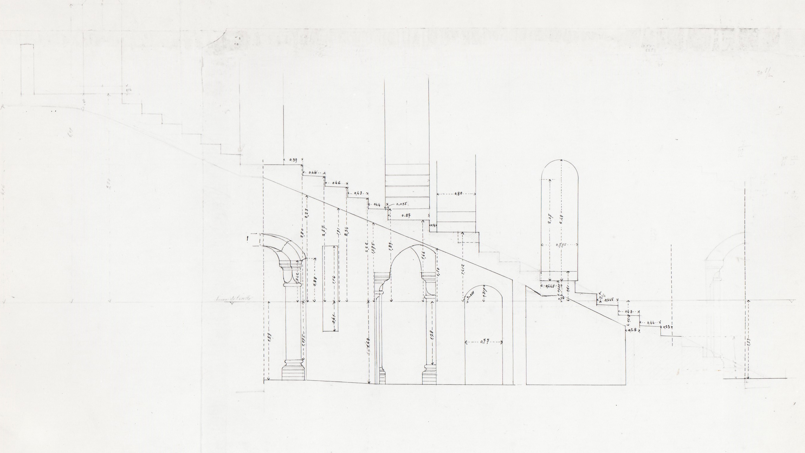 Abbazia di S. Antonio di Ranverso a Buttigliera Alta (TO)/ scaletta/ rilievo/ sezione verticale (disegno architettonico) - ambito piemontese 