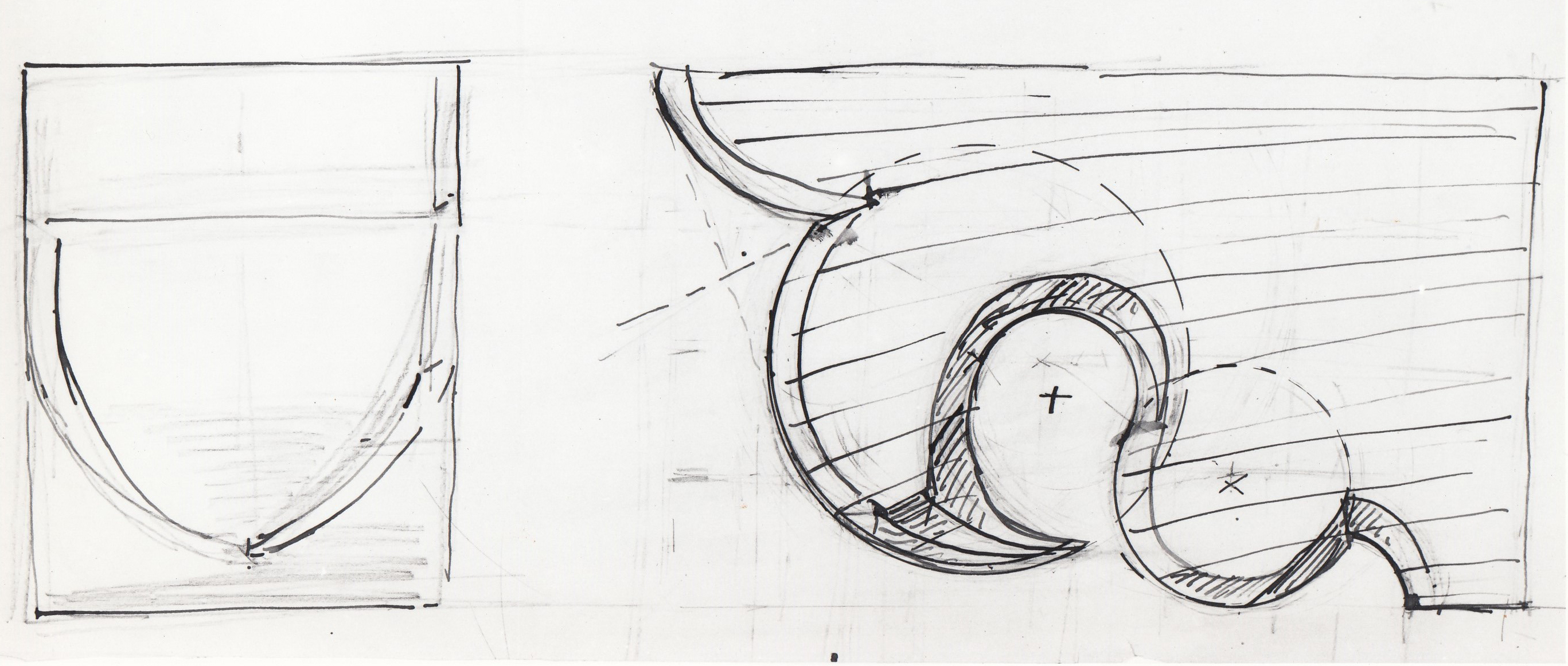 Abbazia di S. Antonio di Ranverso a Buttigliera Alta (TO)/ chiesa/ cantoria/ mensola/ sezione longitudinale e prospetto (disegno architettonico) - ambito piemontese 