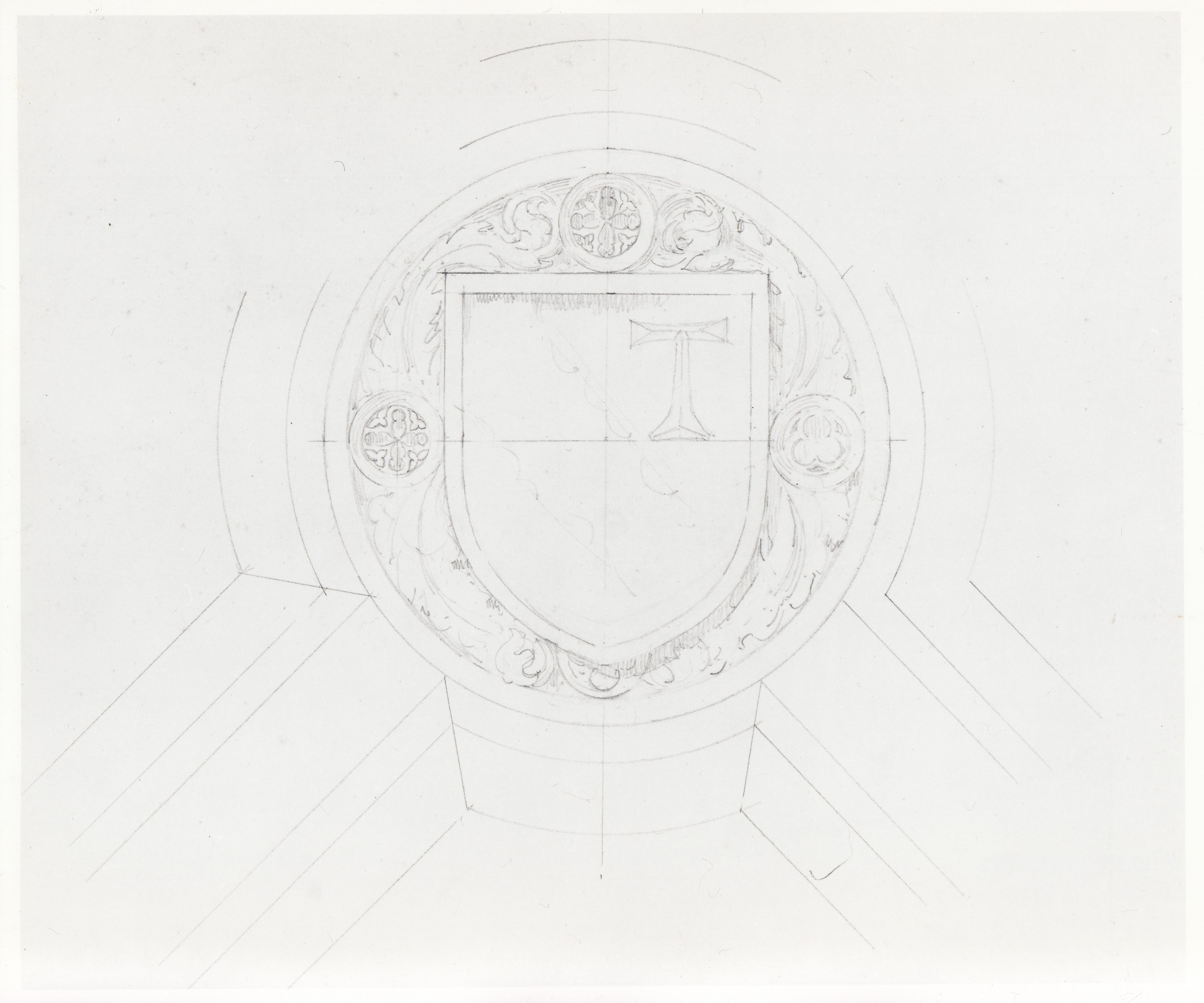 Sant'Antonio di Ranverso. Chiave, Abbazia di S. Antonio di Ranverso a Buttigliera Alta (TO)/ chiesa/ volta/ chiave/ prospetto (disegno) - ambito piemontese 