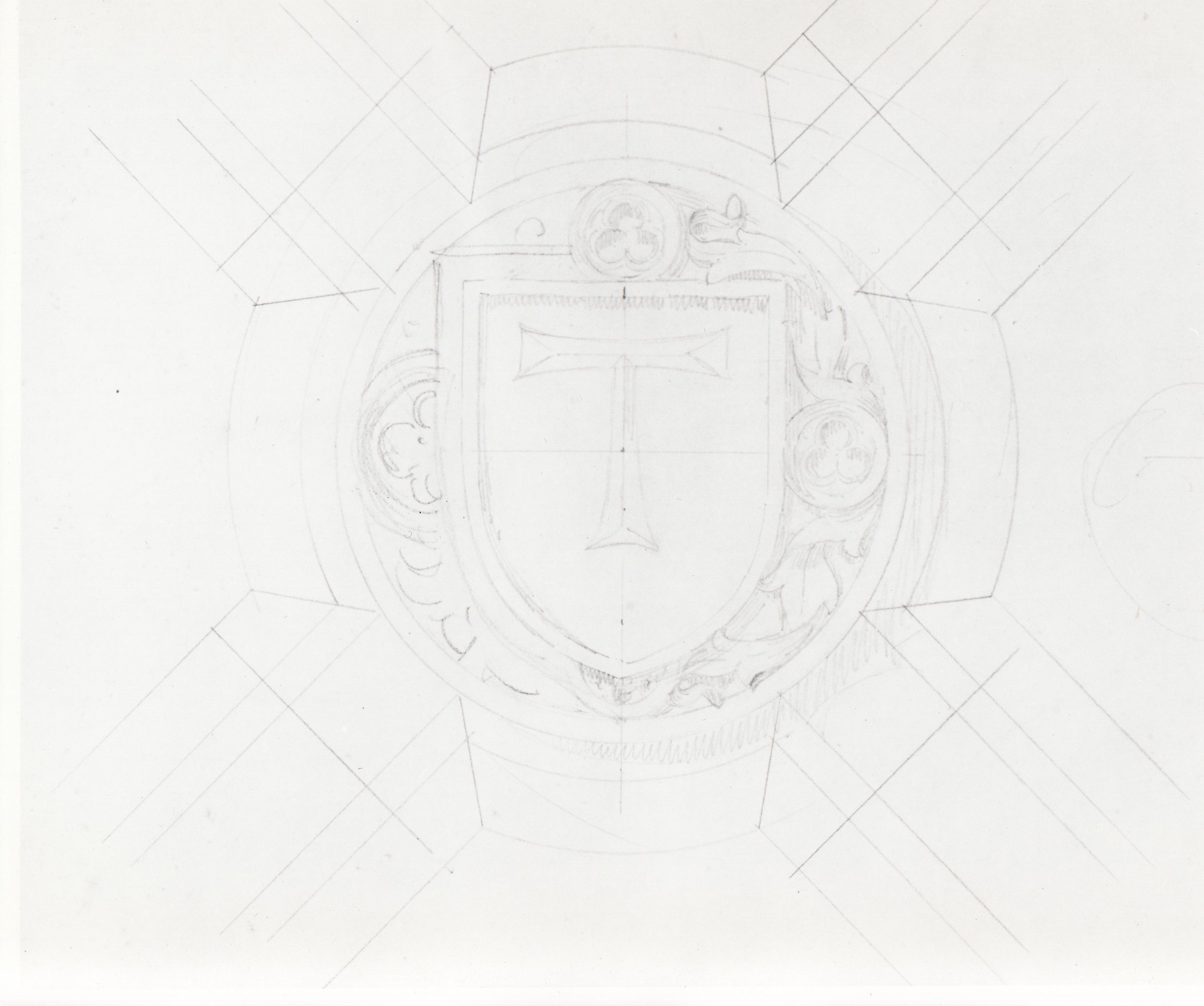 Abbazia di S. Antonio di Ranverso a Buttigliera Alta (TO)/ chiesa/ volta/ chiave/ prospetto (disegno) - ambito piemontese 