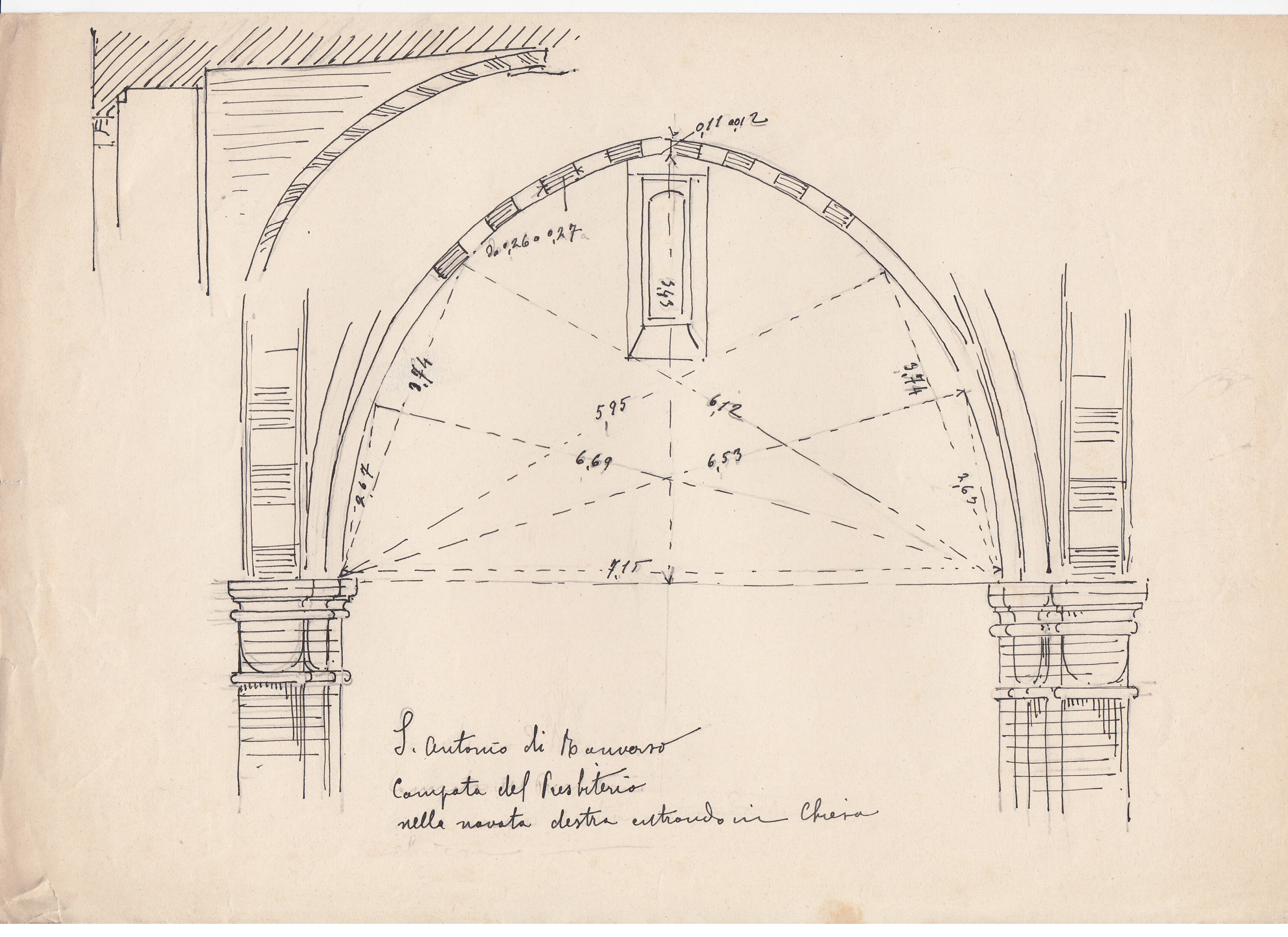 S. Antonio di Ranverso/ Campata del Presbiterio nella navata destra entrando in Chiesa, Abbazia di S. Antonio di Ranverso a Buttigliera Alta (TO)/ chiesa/ campata del Presbiterio/ propetto (disegno architettonico) - ambito piemontese 