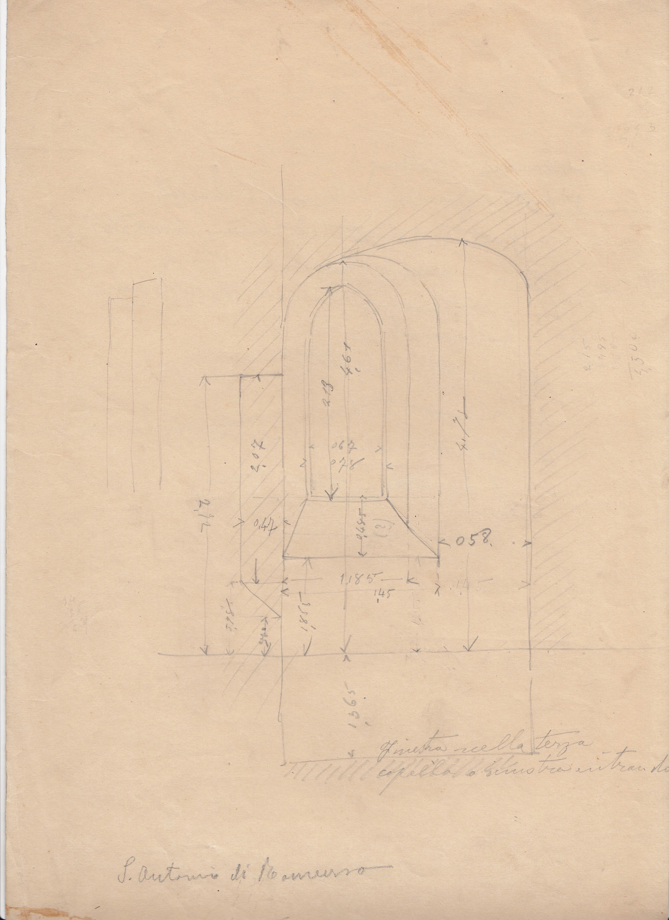 S. Antonio di Ranverso. Finestra nella terza cappella a sinsitra entrando, Abbazia di S. Antonio di Ranverso a Buttigliera Alta (TO)/ terza cappella a sinsitra/ prospetto e sezione verticale (disegno architettonico) - ambito piemontese 