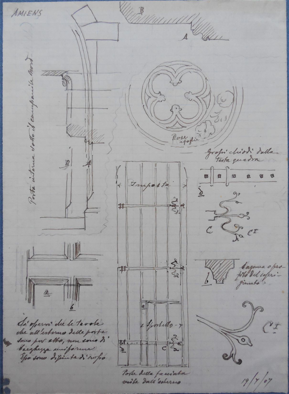 Amiens, Dettagli architettonici della cattedrale di Amiens (taccuino di disegni) di D'Andrade Alfredo (inizio sec. XX)