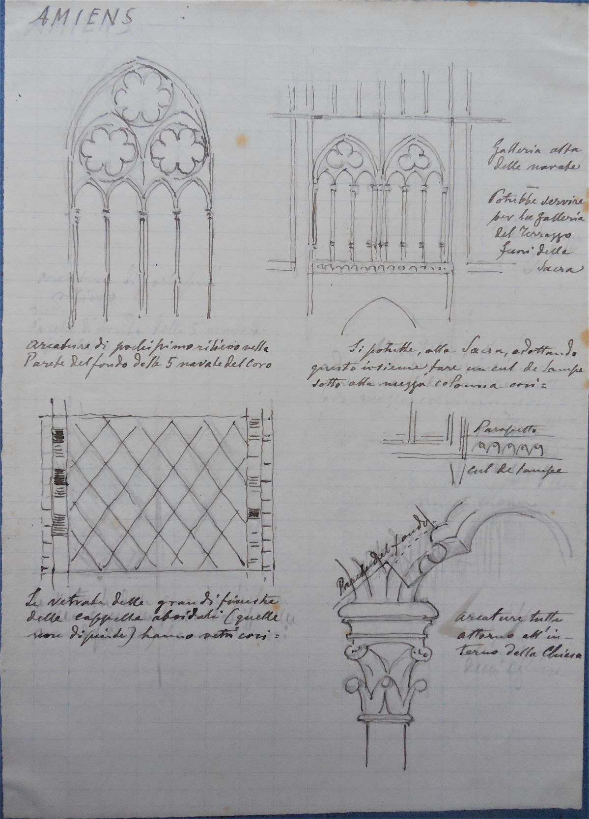 Amiens, Rilievo di dettagli architettonici della cattedrale di Amiens (taccuino di disegni) di D'Andrade Alfredo (inizio sec. XX)