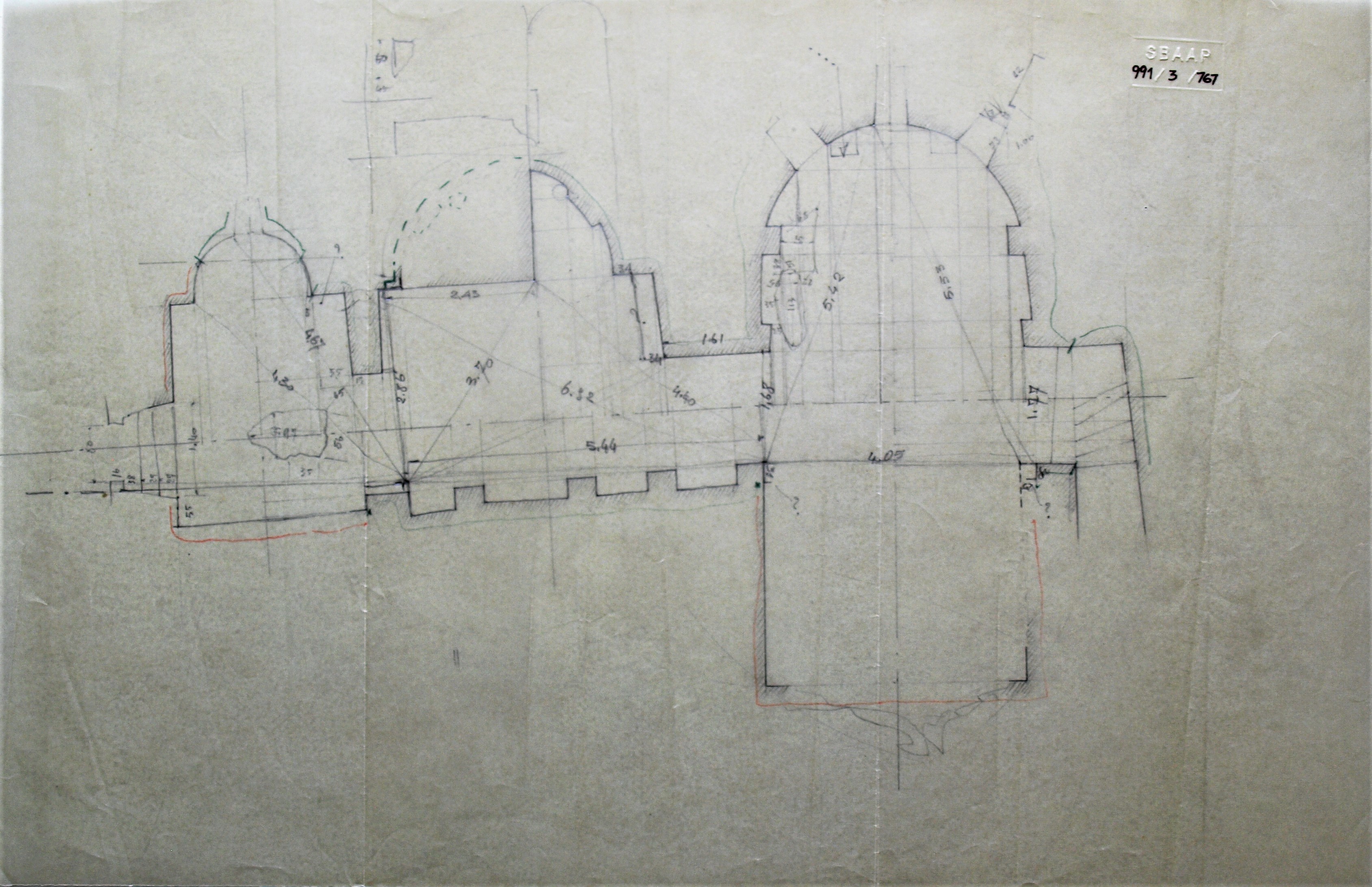 Sacra di San Michele/ Cripta, Sacra di San Michele a Sant'Ambrogio di Susa (TO) - Cripta. Lucido (disegno architettonico) di Checchi Ercole (cerchia) (secondo quarto sec. XX)