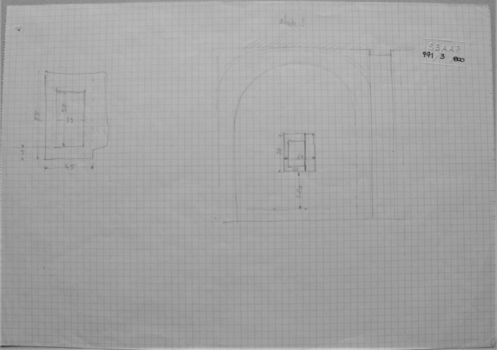 Sacra di San Michele/ Abside. Schizzo, Sacra di San Michele a Sant'Ambrogio di Susa (TO) - Abside. Schizzo (disegno tecnico) di Checchi Ercole (cerchia) (secondo quarto sec. XX)