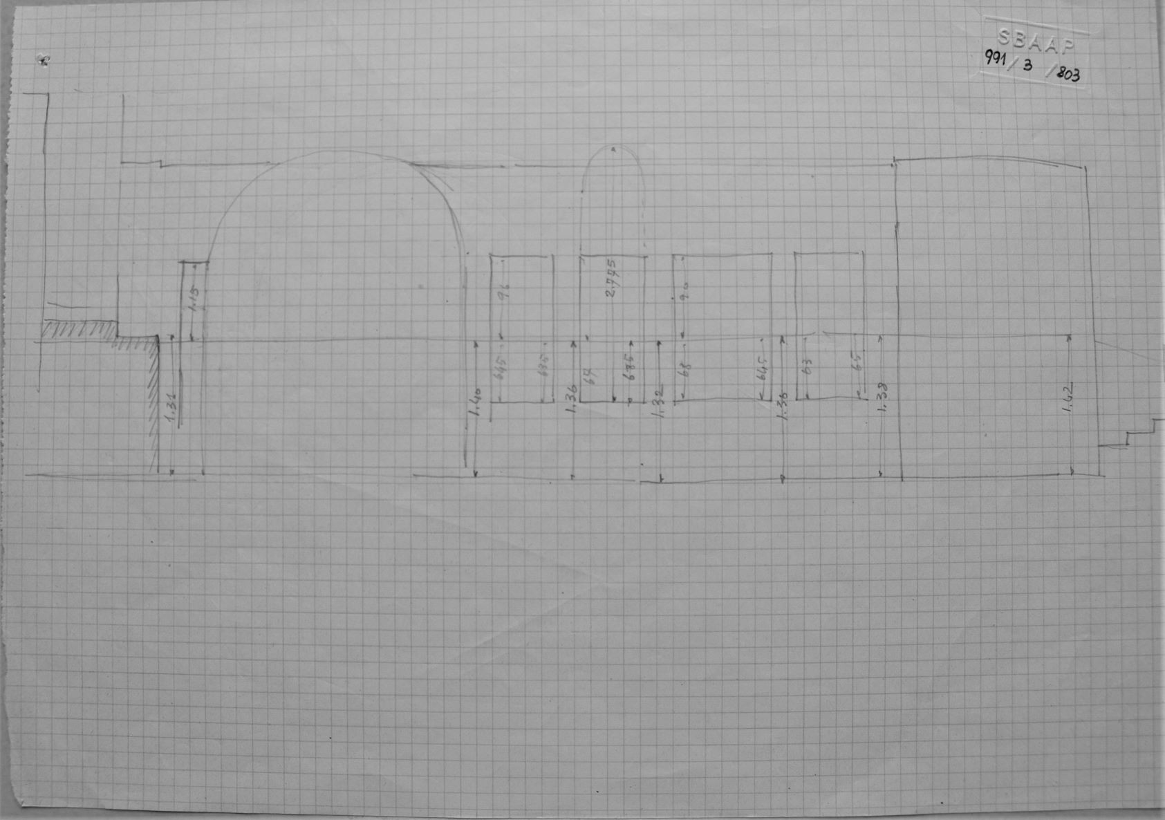 Sacra di San Michele/ Abside/ Schizzo, Sacra di San Michele a Sant'Ambrogio di Susa (TO) - Abside. Schizzo (disegno architettonico) di Checchi Ercole (cerchia) (secondo quarto sec. XX)