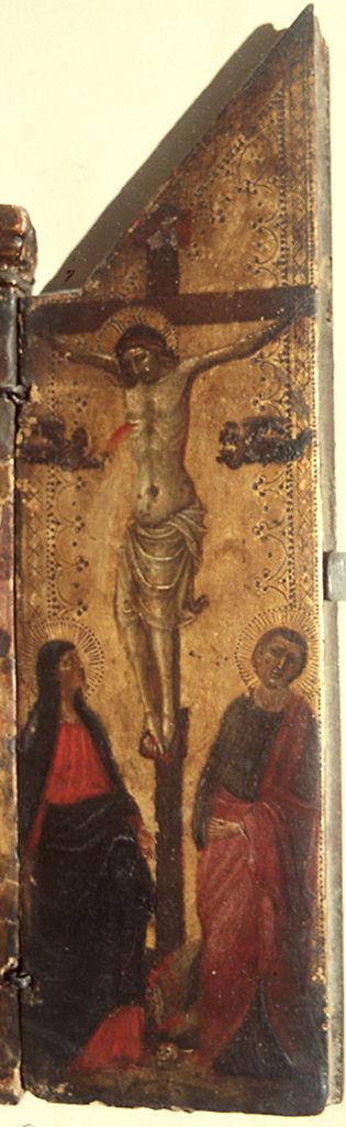 crocifissione di Cristo con la Madonna e San Giovanni Evangelista (sportello di altarolo) di Landini Jacopo detto Jacopo del Casentino (sec. XIV)