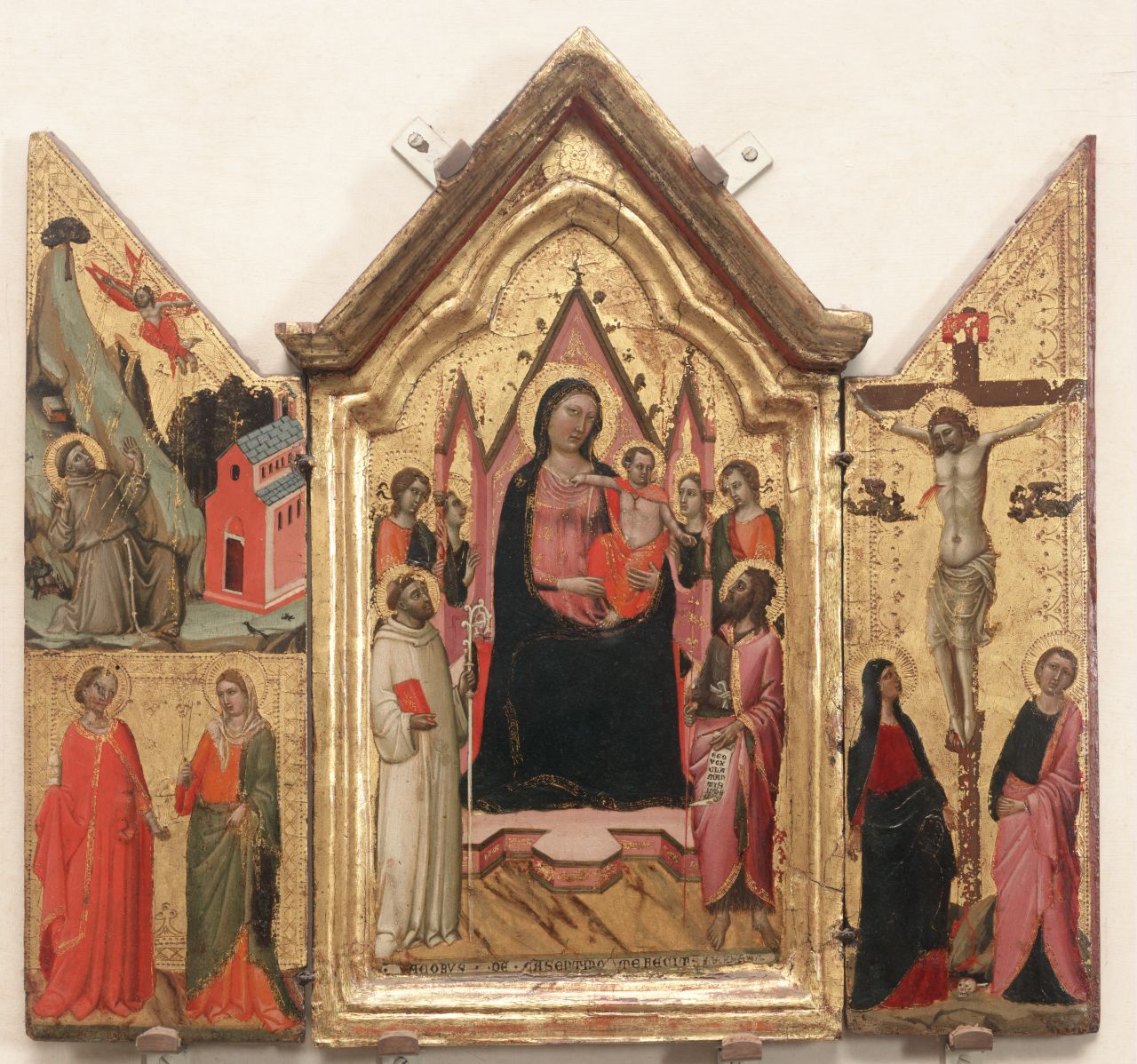 Madonna con Bambino in trono e Santi, scene sacre (altarolo portatile) di Landini Jacopo detto Jacopo del Casentino (sec. XIV)