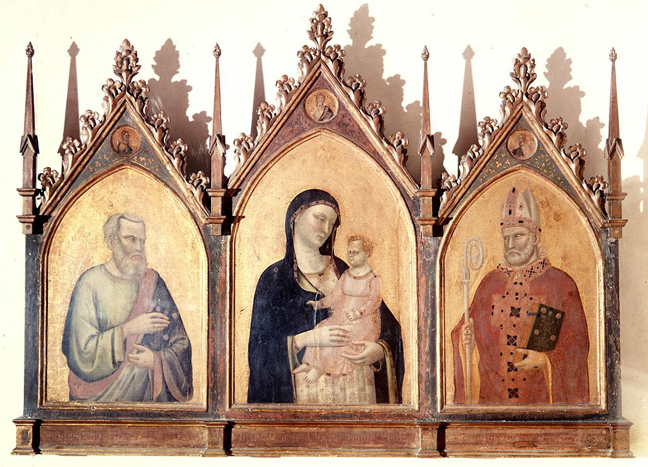 Madonna con Bambino, San Matteo evangelista, San Nicola di Bari, Cristo redentore, angeli (trittico) di Daddi Bernardo (sec. XIV)