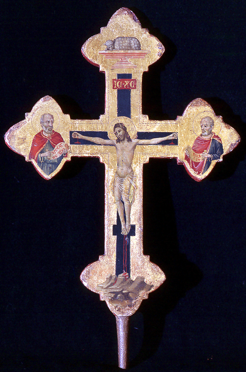 Cristo crocifisso, Isaia, Geremia, Agnus Dei (croce processionale) di Pacino di Buonaguida (sec. XIV)