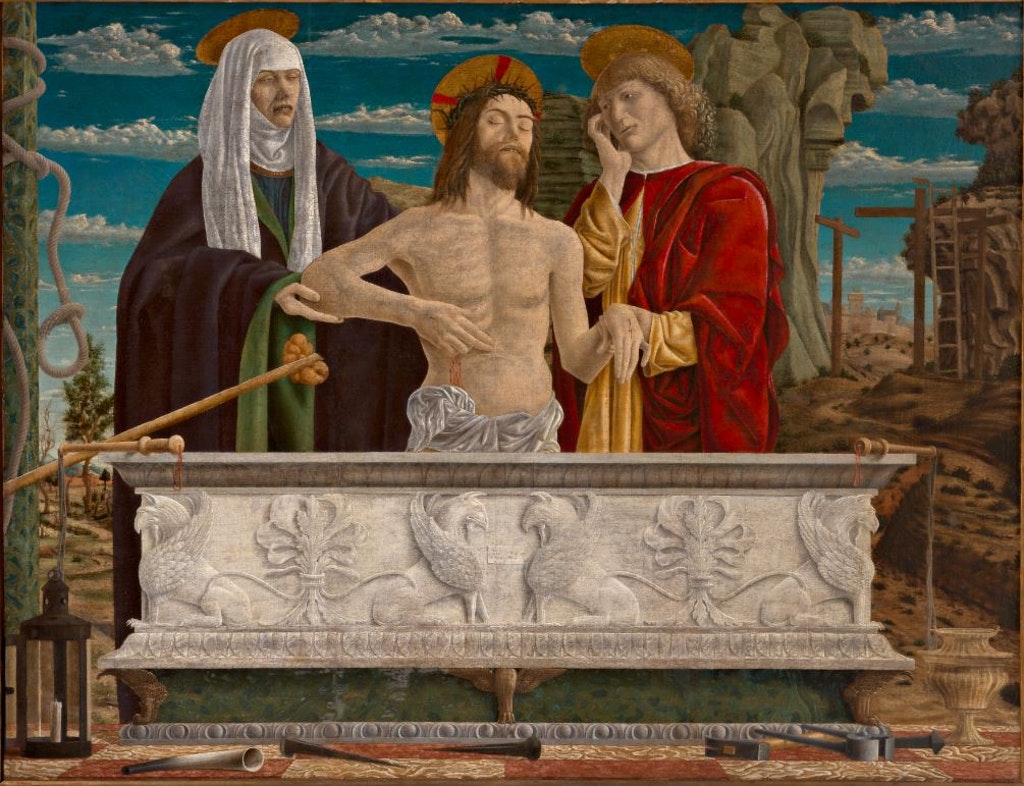 Pietà, Pietà (dipinto - tempera su tela, opera isolata) di Bonascia Bartolomeo (attribuito) - ambito ferrarese (ultimo quarto XV)