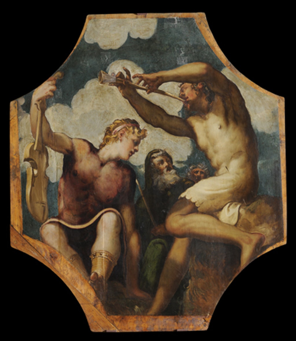 Giudizio di Mida (dipinto - tavola di ciclo decorativo, complesso decorativo) di Robusti Jacopo detto Tintoretto (attribuito) - ambito veneziano (seconda metà XVI)